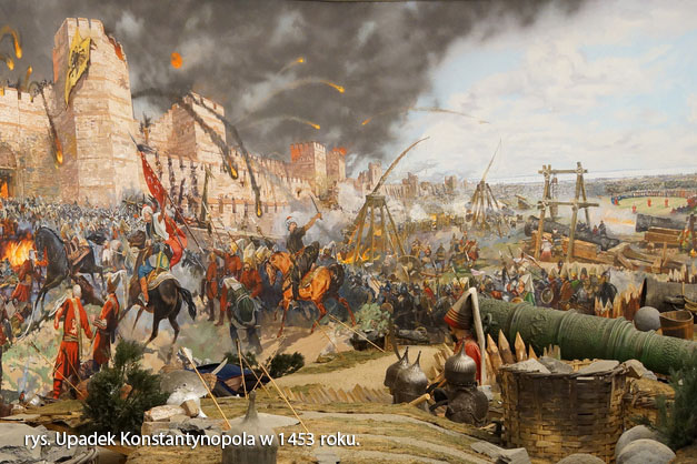Obraz przedstawia upadek Konstantynopola w 1458 roku.