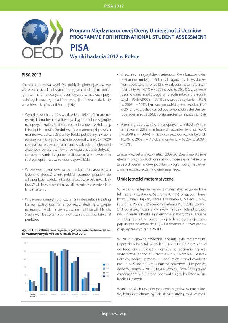 informacje o wynikach PISA 2012