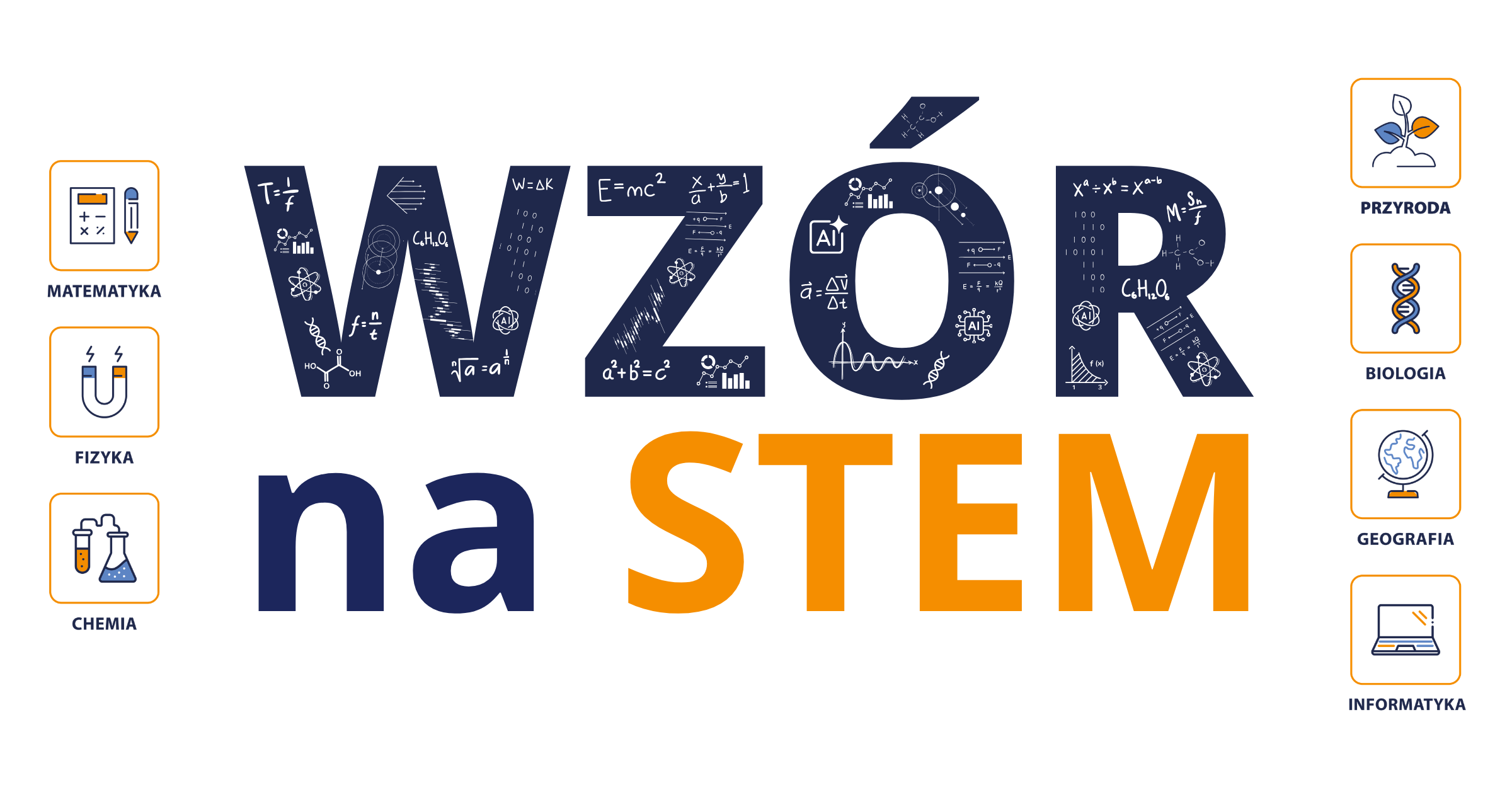 Grafika promująca konkurs IBE "WZÓR na STEM" dla twórców technologii edukacyjnych, wspierający nauczanie przedmiotów ścisłych. Pełny opis treści grafiki znajduje się w tekście strony.