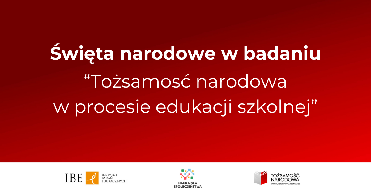Czerwone tło oraz tekst: Święta narodowe w badaniu "Tożsamość narodowa w procesie edukacji szkolnej"